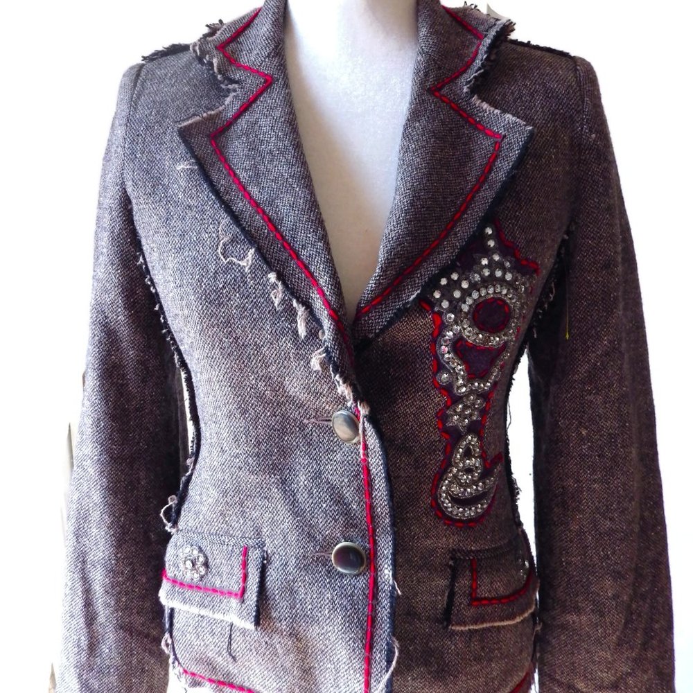 Embellished Spy Zone Exchange Tweed Jacket/ Blazer/ Size SMALL